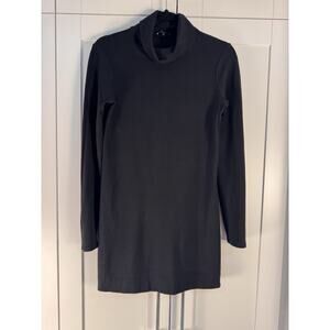 Theory Sweater Dress Womens Medium Black Turtleneck Zip Sleeve Knit Mini